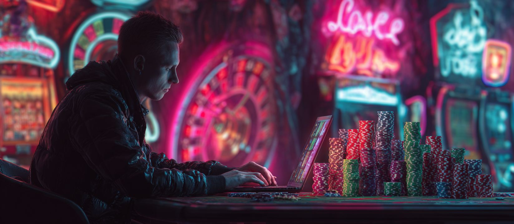 Online poker and live betting at Bdnnn Casino Man playing online poker at Bdnnn Casino