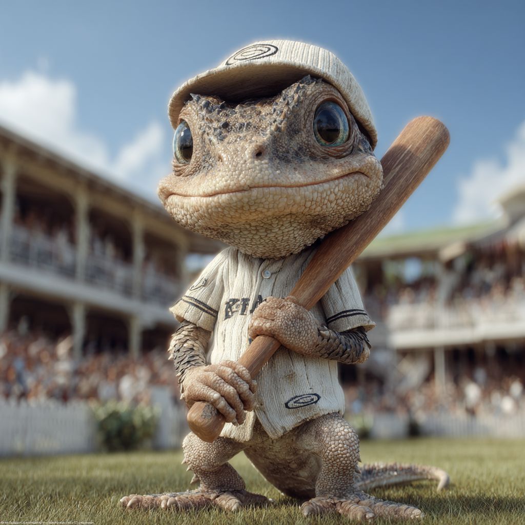 Place your bets on popular sports at Bdnnn Lizard mascot Bdnnn in cricket uniform and with bat in hand