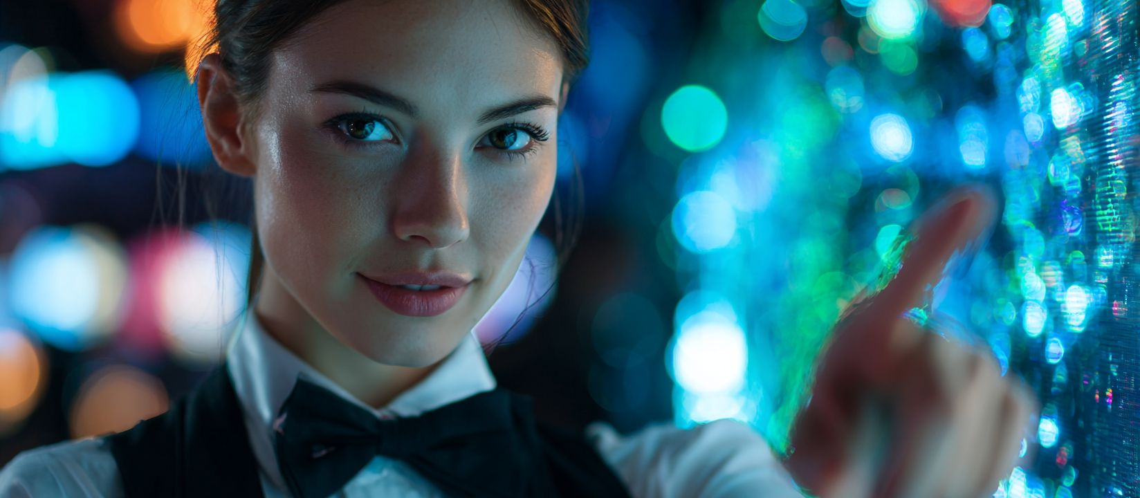 Start your gaming journey at Bdnnn Casino Bdnnn Casino dealer pointing to the game screen