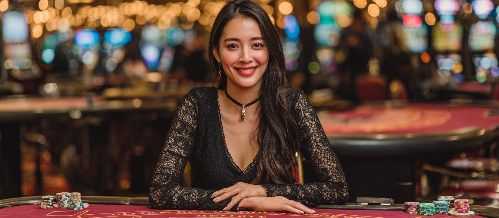 Live dealers and real bets at Bdnnn Casino Dealer at the gaming table in Bdnnn Casino